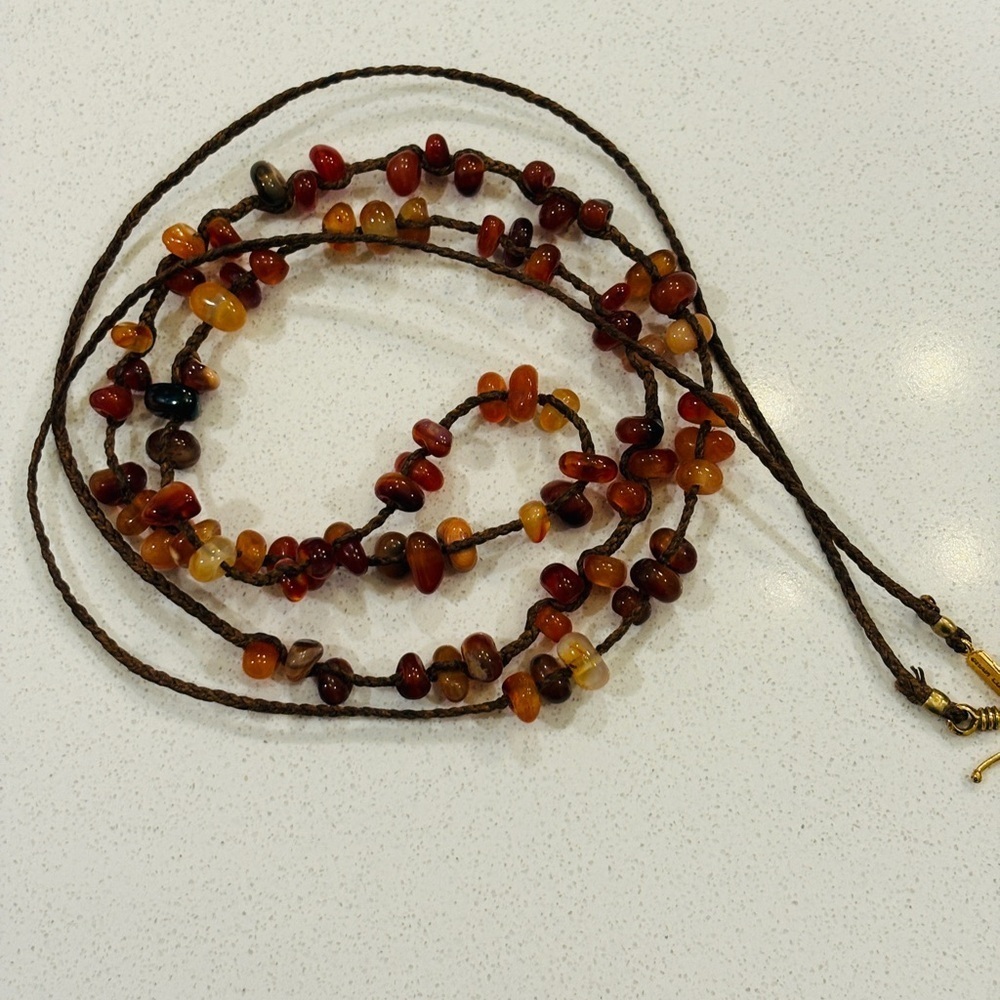 Chan Luu 40.5" Leather Cinnamon Agate Beaded Necklace Boho Layering Gemstone - Picture 6 of 14